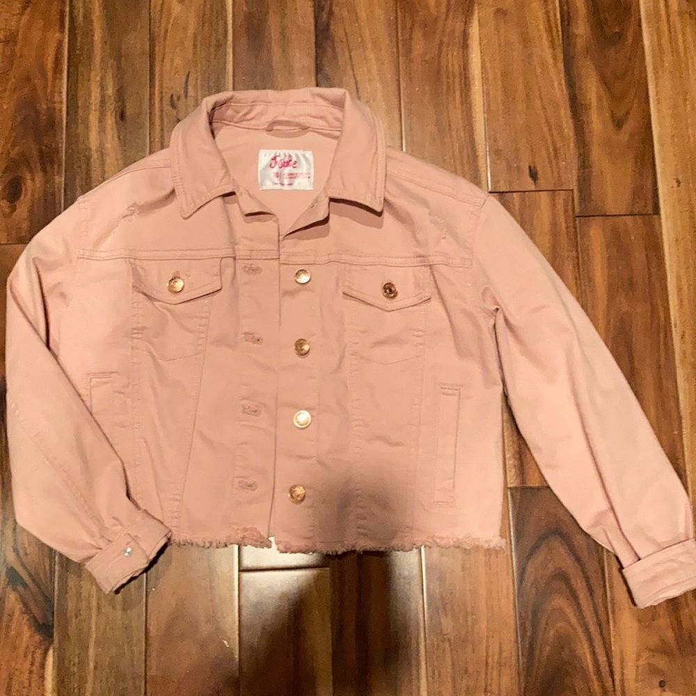 Justice Light Pink Jean Jacket Button Up Girls 10